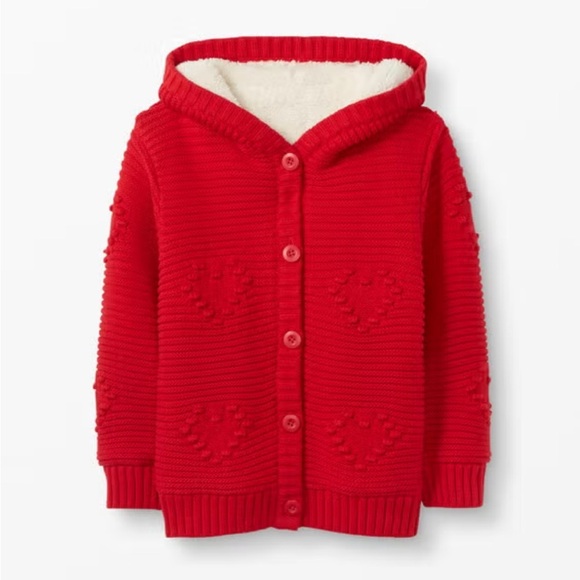 Hanna Andersson sherpa lined knitted button front hooded coat cardigan 140cm - Picture 1 of 13